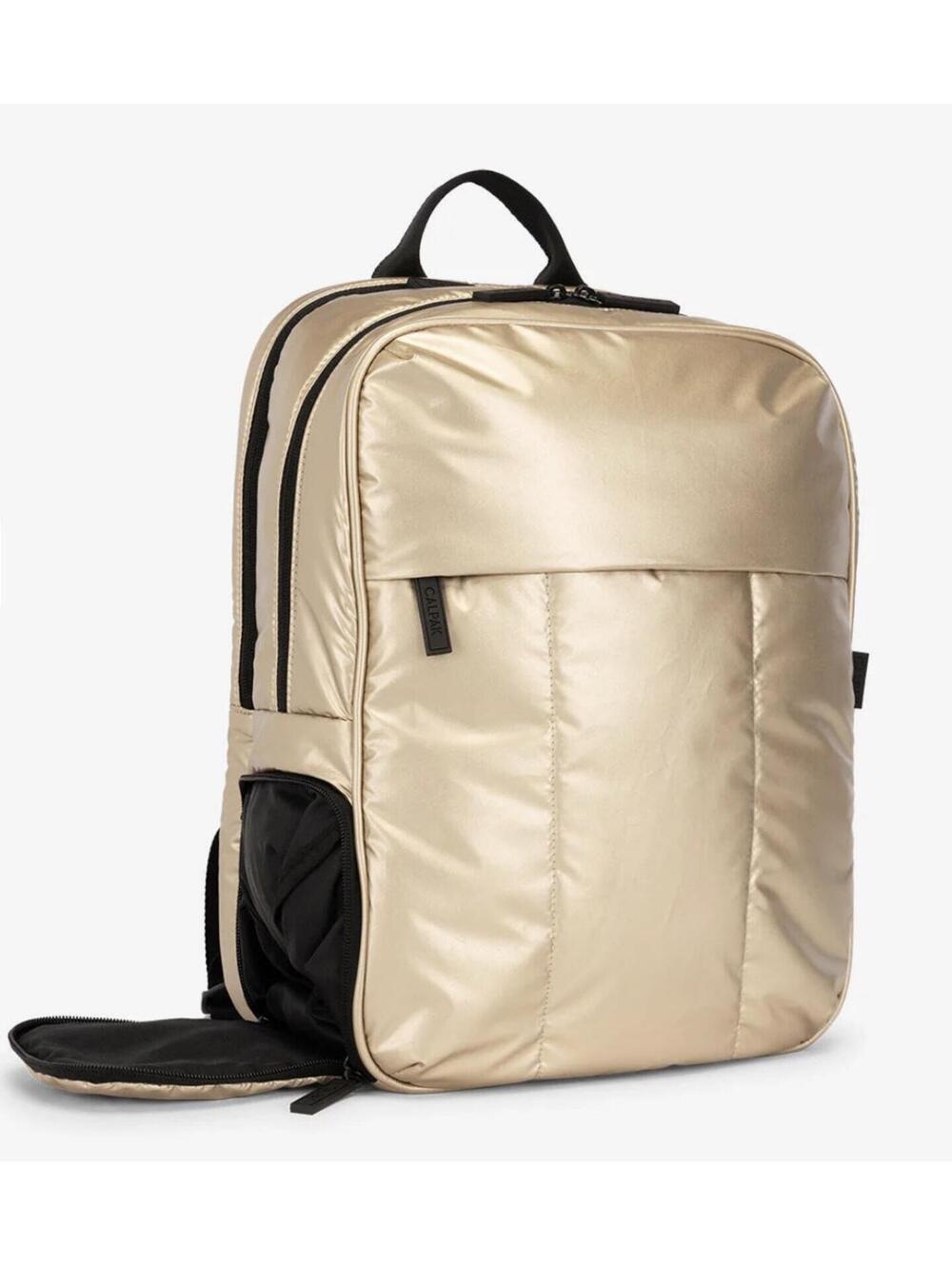 CALPAK Luka Puffer Laptop Backpack Gold Metallic Travel School Work Bag Flawless
